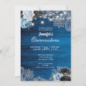 Blaue Flora Rustikale Quinceanera Einladung (Vorderseite)
