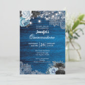 Blaue Flora Rustikale Quinceanera Einladung (Stehend Vorderseite)