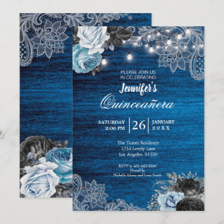 Blaue Flora Rustikale Quinceanera Einladung