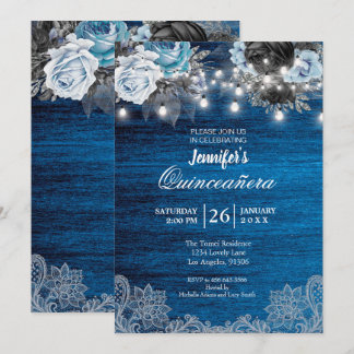 Blaue Flora Rustikale Quinceanera Einladung