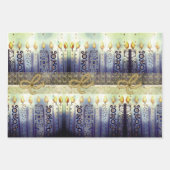 Blaue Flora, Sterne, helles Hanukkah Muster Geschenkpapier Set (Vorderseite 2)