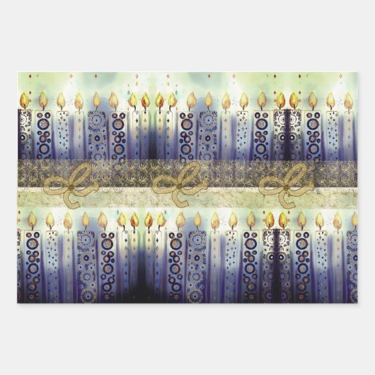 Blaue Flora, Sterne, helles Hanukkah Muster Geschenkpapier Set (Vorderseite 2)