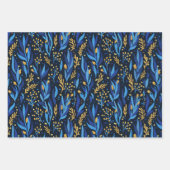 Blaue Flora, Sterne, helles Hanukkah Muster Geschenkpapier Set (Vorderseite)