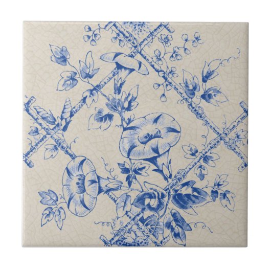 Blaue Flora Trellis Viktorianisch Reproduction Fliese (Vorderseite)