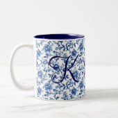Blaue Flora und Fauna Vintag Zweifarbige Tasse (Links)