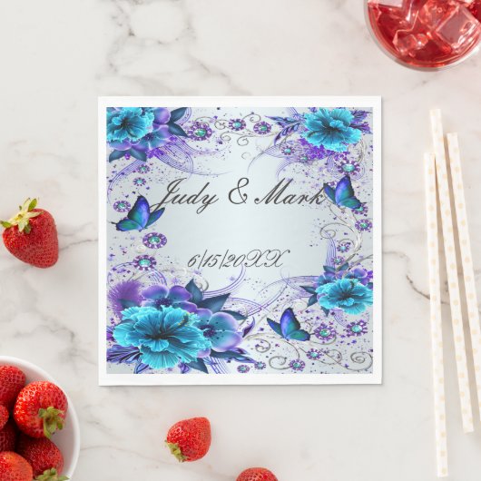 Blaue Flora und Schmetterlingspapiere Napkins Serviette (Beispiel)