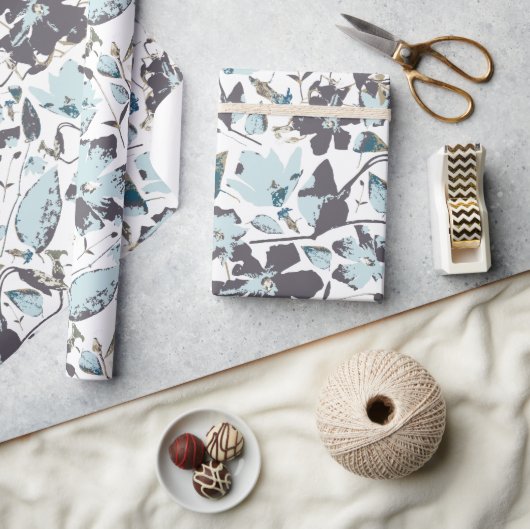 Blaue Flora Wasserfarbe Clematien Wein Geschenkpapier (Kunsthandwerk)