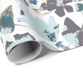 Blaue Flora Wasserfarbe Clematien Wein Geschenkpapier (Rolleneckpunkt)
