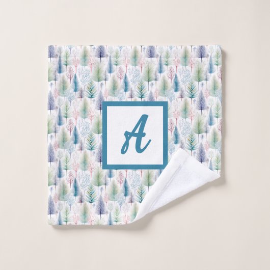 Blaue Flora Winterbaumwälder Badhandtuch Set (Waschlappen)
