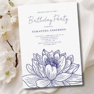 Blaue Flora Zeichnend Geburtstag Einladung