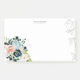 Blaue Floral-Blush-Notizkarte mitternachtsblau Post-it Klebezettel