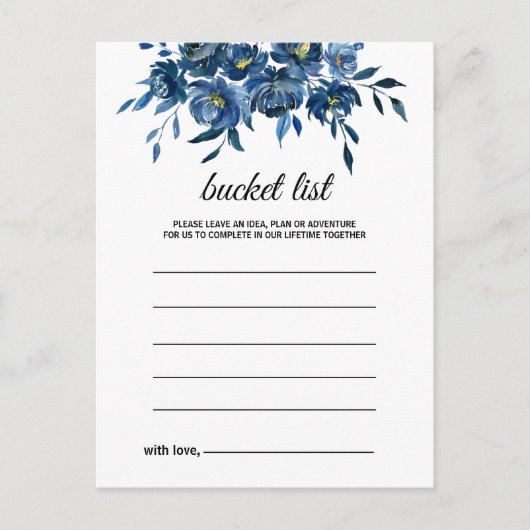 Blaue Floral Bucket List Cards Postkarte (Vorderseite)