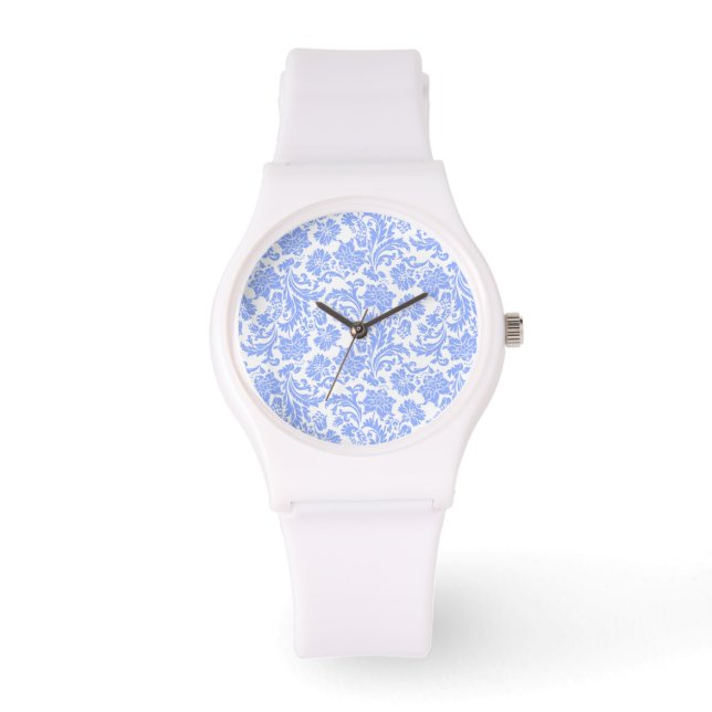 Blaue Floral Damaskus Armbanduhr (Vorderseite)