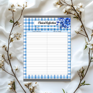 Blaue Floral Gingham_ Klinische Reflexion Notizblock