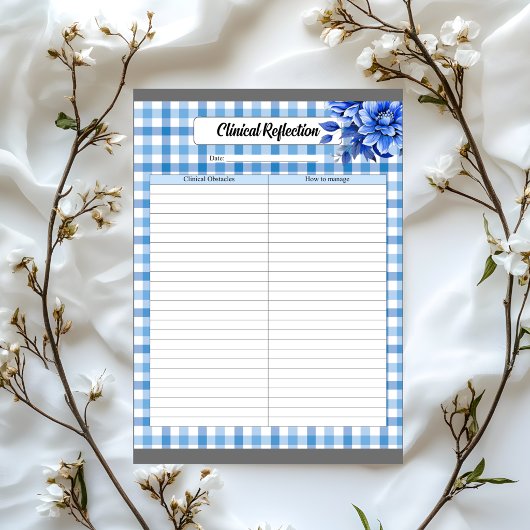 Blaue Floral Gingham_ Klinische Reflexion Notizblock
