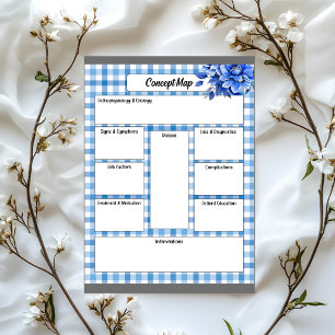 Blaue Floral Gingham _ Konzeptkarte Notizblock