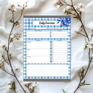 Blaue Floral Gingham_ Täglicher Überblick Notizblock
