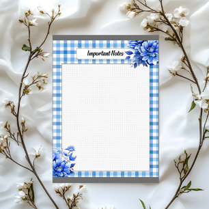 Blaue Floral Gingham _ Wichtige Hinweise Notizblock