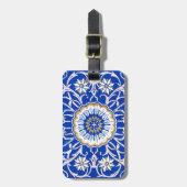 Blaue Floral Mandala Muster Gepäckanhänger (Vorderseite vertikal)