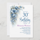 Blaue Florale 30. Geburtstagsfeier Einladung (Vorderseite)