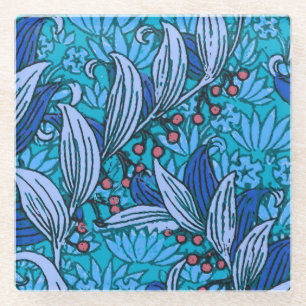 Blaue florale Antiquität Boho Modern Glasuntersetzer
