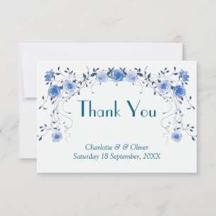 Blaue Florale Aquarell-Hochzeits-Dankeschön-Label- Dankeskarte