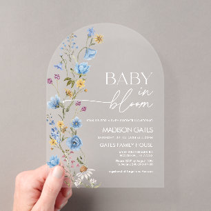 Blaue Florale Babyparty-Einladung, Baby in Blüte Acryleinladungen