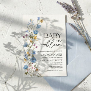 Blaue Florale Babyparty-Einladung, Baby in Blüte  Einladung