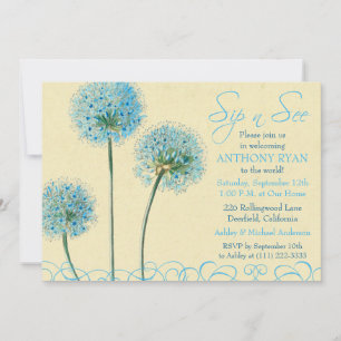 Blaue Florale Babyparty zum "Sip and See" Einladung