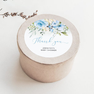 Blaue florale Babyshower für Jungen klassischer ru Runder Aufkleber