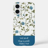 Blaue florale Bibel-Verse Case-Mate iPhone Hülle (Rückseite)