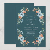 Blaue Florale Bogenhochzeit Einladung (Vorne/Hinten)