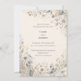 Blaue florale botanische Hochzeitseinladung Einladung