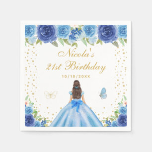Blaue Florale Braunhaarige Haar Prinzessin Geburts Serviette
