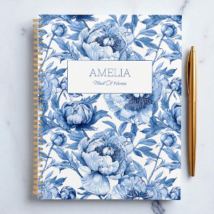 Blaue Florale Chinoiserie Blumen Name Modern Undat Planer
