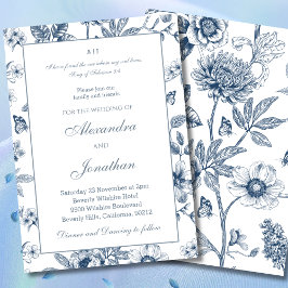 Blaue florale Chinoiserie-christliche Hochzeit Einladung