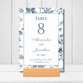 Blaue florale Chinoiserie-christliche Hochzeit Tischnummer