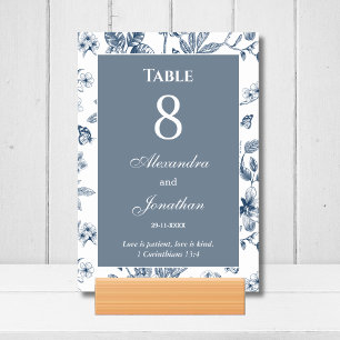Blaue florale Chinoiserie-christliche Hochzeit Tischnummer