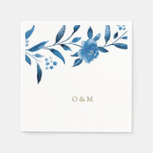 Blaue florale Chinoiserie-Hochzeitsmonogramm Serviette (Vorderseite)