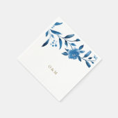 Blaue florale Chinoiserie-Hochzeitsmonogramm Serviette (Ecke)