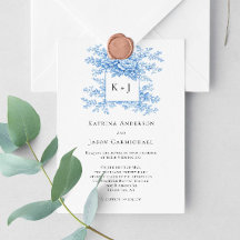 Blaue florale Chinoiserie-Klassiker-Monogramm-Eleg