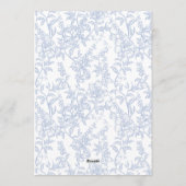 Blaue florale Chinoiserie-Monogramm-Probeessen Einladung (Rückseite)