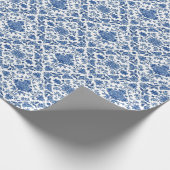 Blaue florale Chinoiserie Wasserfarbe Weiß Geschenkpapier (Ecke)