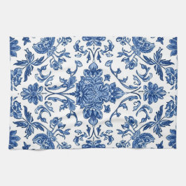 Blaue florale Chinoiserie Wasserfarbe Weiß Geschirrtuch