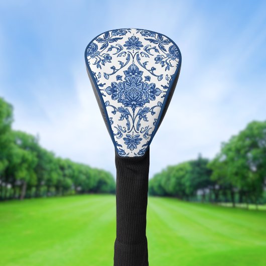 Blaue florale Chinoiserie Wasserfarbe Weiß Golf Headcover