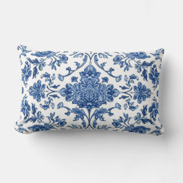 Blaue florale Chinoiserie Wasserfarbe Weiß Lendenkissen
