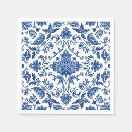 Blaue florale Chinoiserie Wasserfarbe Weiß Serviette