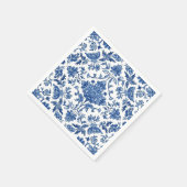 Blaue florale Chinoiserie Wasserfarbe Weiß Serviette (Ecke)