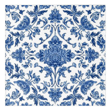 Blaue florale Chinoiserie Weiße Aquarellmalerei