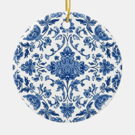 Blaue florale Chinoiserie Weiße Wasserfarbe Keramik Ornament